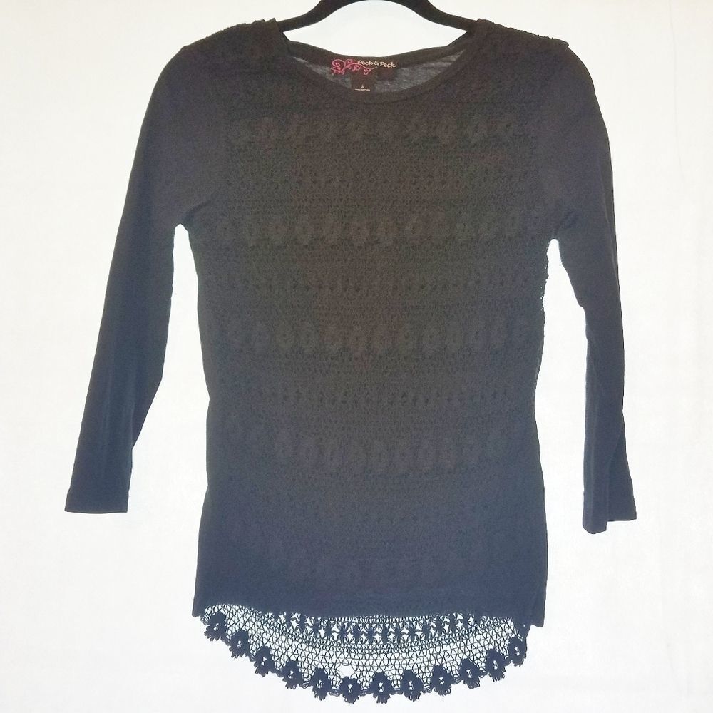3/$15Peck & Peck Blck Long-slvd Crocheted Top sz S